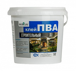 Клей ПВА Строительный 1кг. ECOLUX  /12/